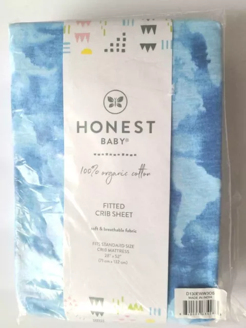 Nip Honest Baby 100% Organic Cotton Water Color World Blue Crib Sheet 28" X 52"