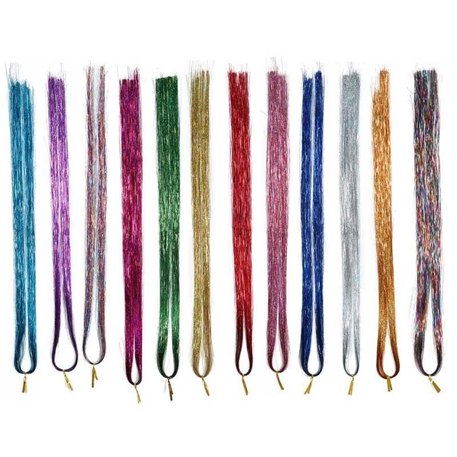 Haar-Lametta Set – 12 Farben, 2400 Strähnen, 94 Cm Lang, Mit Werkzeug Für Glitzer-Frisuren & Party-Looks