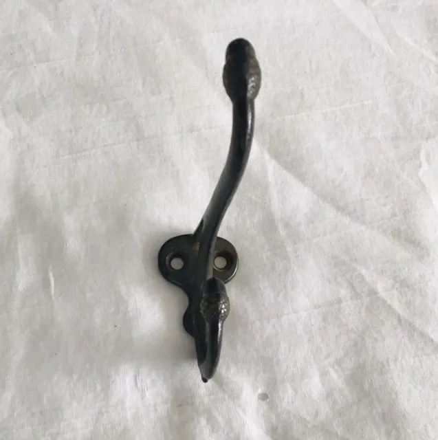 Antique Cast Iron Double Arm Detailed Acorn Finial Hook 2