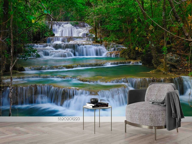3D WATERFALL LAKE Forest Self-adhesive Removeable Wallpaper Wall Mural ...