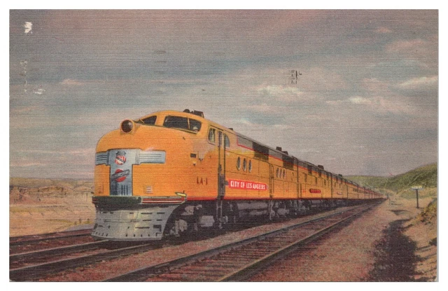 Union Pacific Railroad Postcard c1952 Streamliner City of Los Angeles Linen