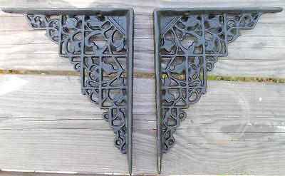 pair  Victorian Flower & Vines style Cast Iron Shelf Brackets 9 by 7 inch
