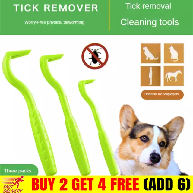 Tick Remover Tool Pets Dog Cat Rabbit 3 Pack Painless Flea Removal Hook Set UK