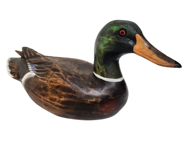 DUCK Hand Carved Painted Wood Carving Bird Vintage Style Wood Life-Like Figurine