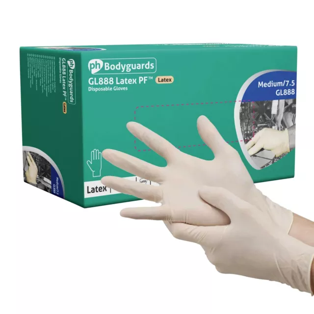 Bodyguards Powder Free White Latex Disposable Gloves Box of 100