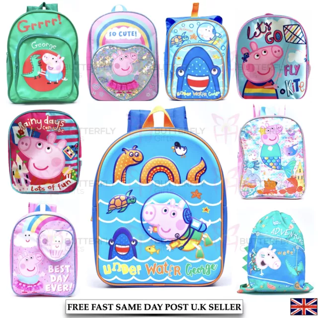 Kids Boys Girls School Backpacks Peppa Pig 3D Hooded Bag Gym Bag Coin Purse Bag