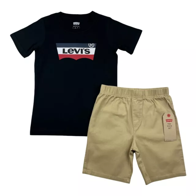 Levis Boys Shorts & T Shirt Outfit Set Size 4-7 Blue Black Beige Casual Stylish 3