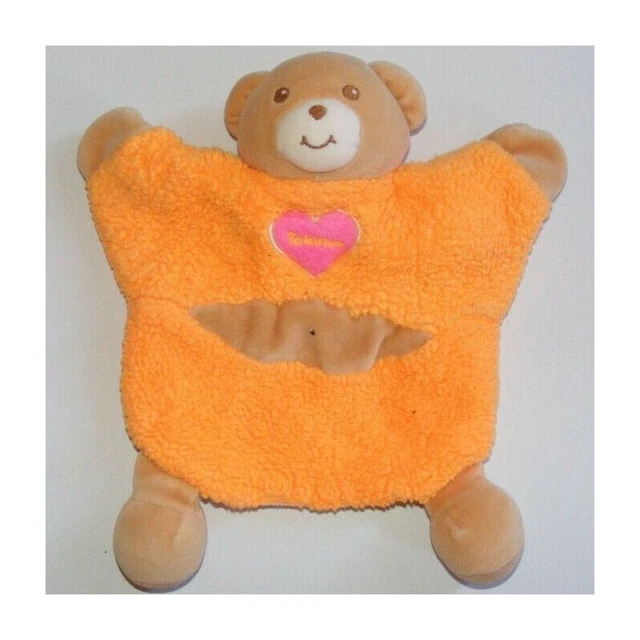 Doudou plat marionnette orange ours coeur Takinou - 884