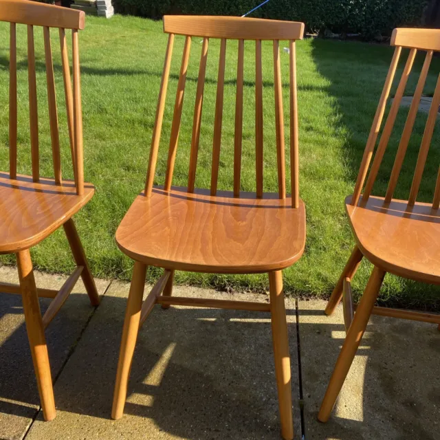 4 Vintage Mid-Century Blonde 1970s spindle back beech Dining Chairs Ercol Style