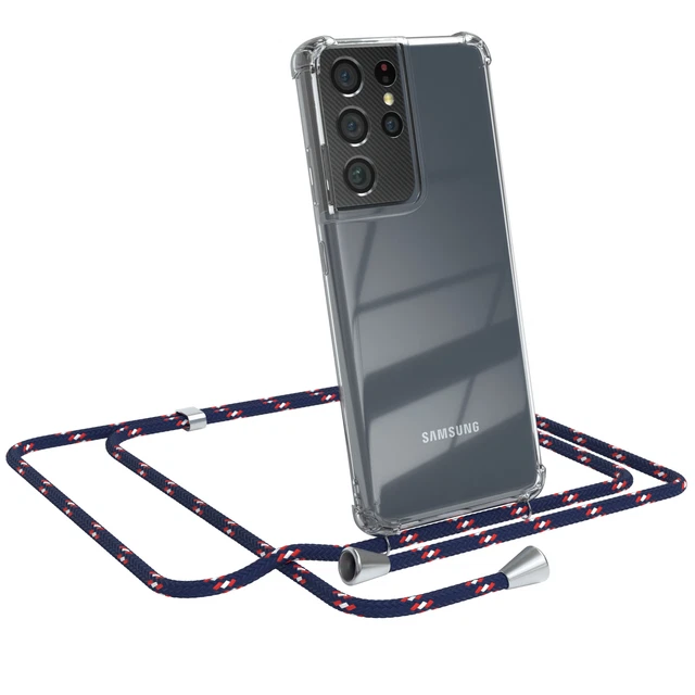 Pour Samsung Galaxy S21 Ultra 5G Portable Accrocher Corde Chaîne Bleu Camouflage