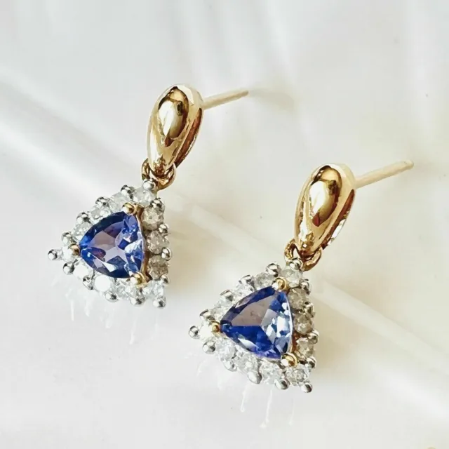 3Ct Trilliant Lab Created Tanzanite Dangle/Drop Earrings 14k Yellow Gold Plated