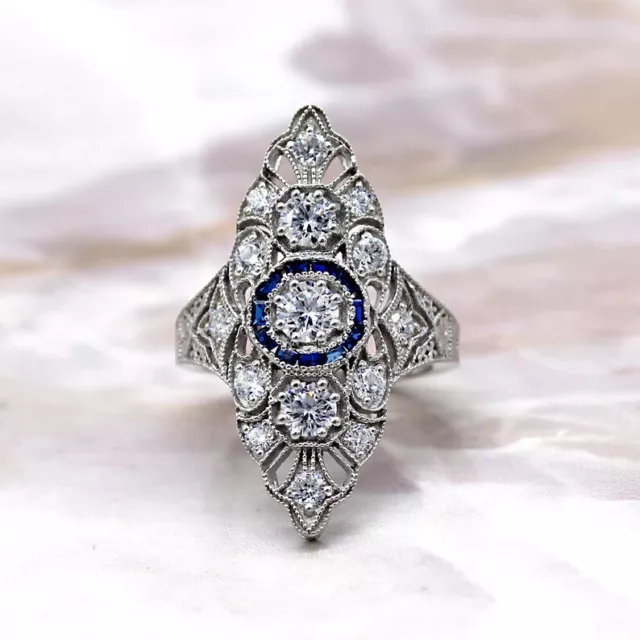 2.53 Carat Round Cut Lab-Created Diamond Royal Victorian Vintage Art Deco Rings
