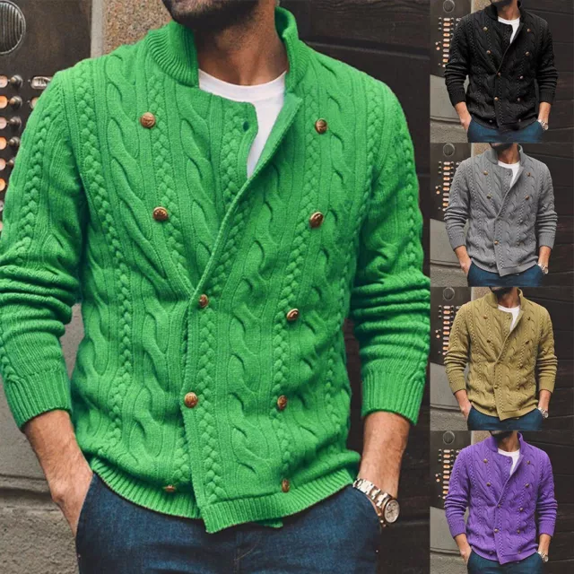 Trendy Men's Casual Coats Double Breasted Sweater Weaving Knit Cardigan