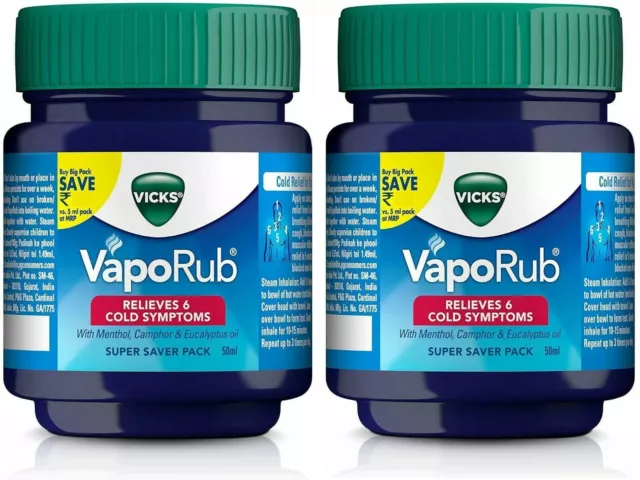 2 X Vicks Vaporub Vaporizzatore Naso Chiuso Tosse Freddo Congestione Nasale Mal