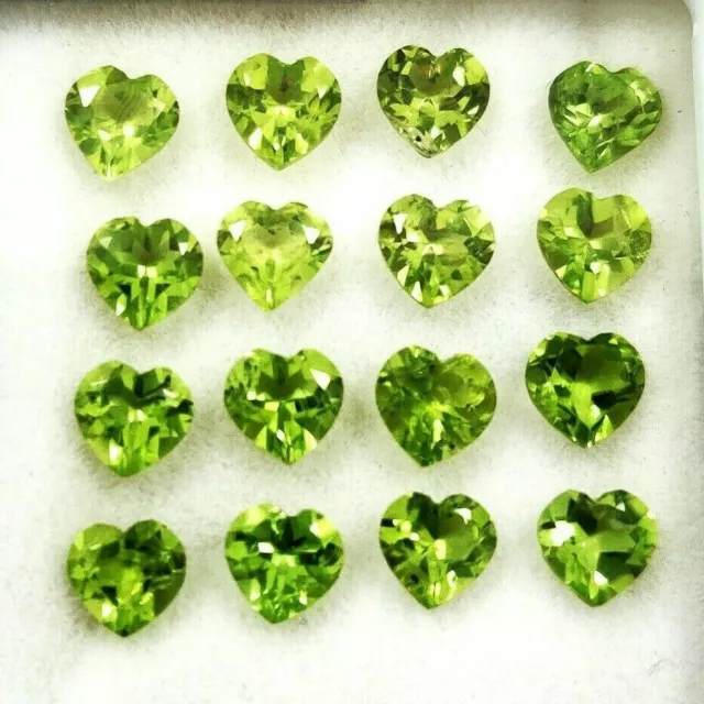 Natural Green Peridot 5X5 Mm Heart Cut Faceted Loose Aaa Lustrous Gemstone Lot