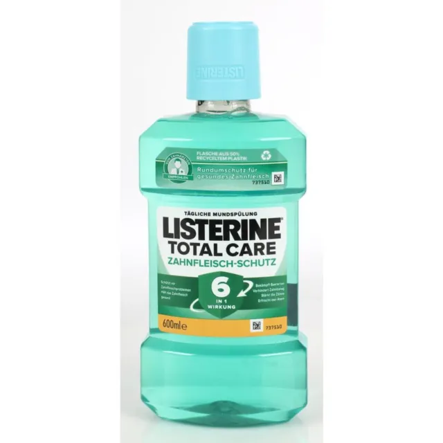 6x LISTERINE Total Care Enjuague Bucal 0,6L Encía Taza Limpieza Menta