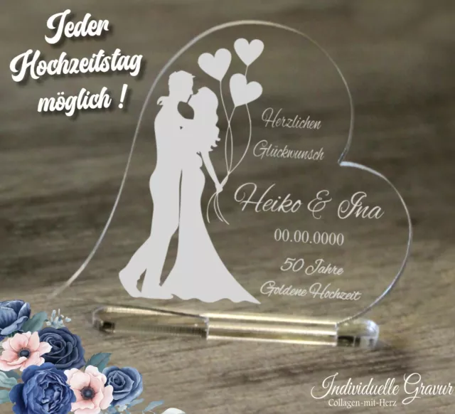 Aufsteller Hochzeitstag mit Gravur - Herz - Geschenk - Auswahl Paar Liebe Paar