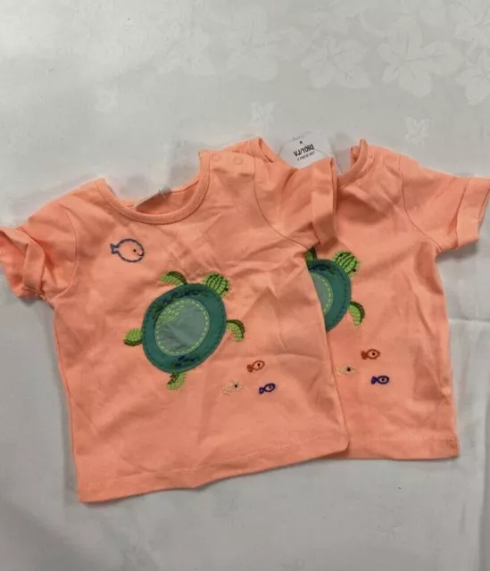 BN NEXT Baby Boy Girl 1 month turtle fish tshirt top unisex 2 pack lot