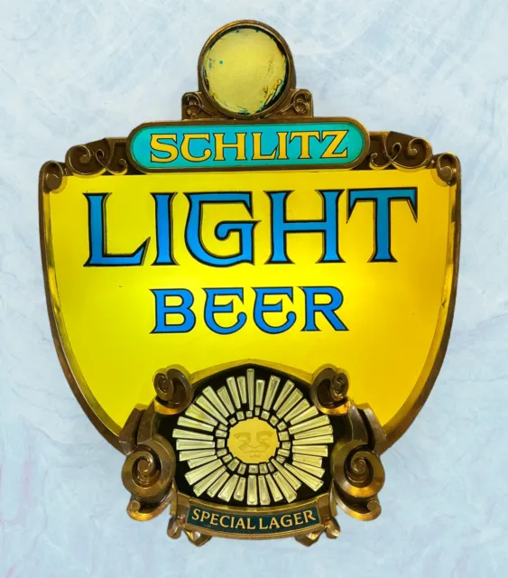 Vintage 1970s Schlitz Light Beer Lighted Sign Sundial 22 x 17”
