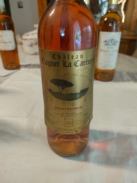 vins sauternes château L’Agnet la Carrière. Année 1995. Robe blanche 