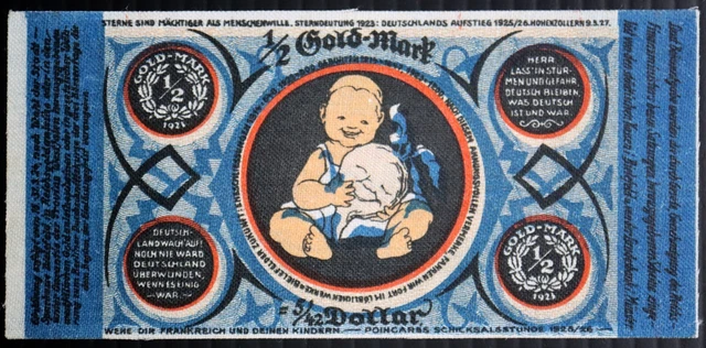 LINEN Error! BIELEFELD 1923 "Child w/Rutabaga" XX-RARE 1/2 Gold Mark = 5/42 USD