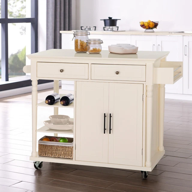 PORTABLE DROPLEAF KITCHEN Island Cart Wood Storage w/Wheels