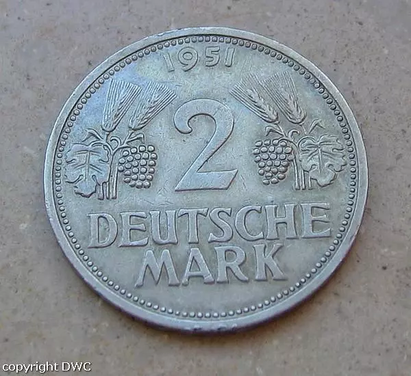 Coin Münze 2 Mark BRD 1951 G Trauben und Ähren J 386  Cu - Ni  Münzen 3