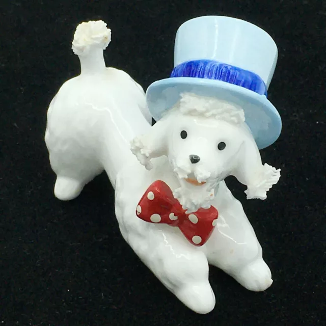 DAPPER DOG vintage spaghetti ceramic figurine - anthropomorphic top hat bow tie