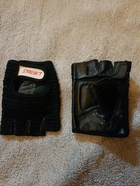 Sprint Fingerless Black Leather And Mesh Bike Gloves Size S NEW