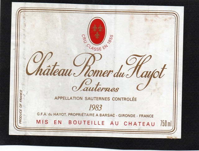 Sauternes Gcc Vieille Etiquette Chateau Romer Du Hayot 1983 75 Cl    §11/10/20§