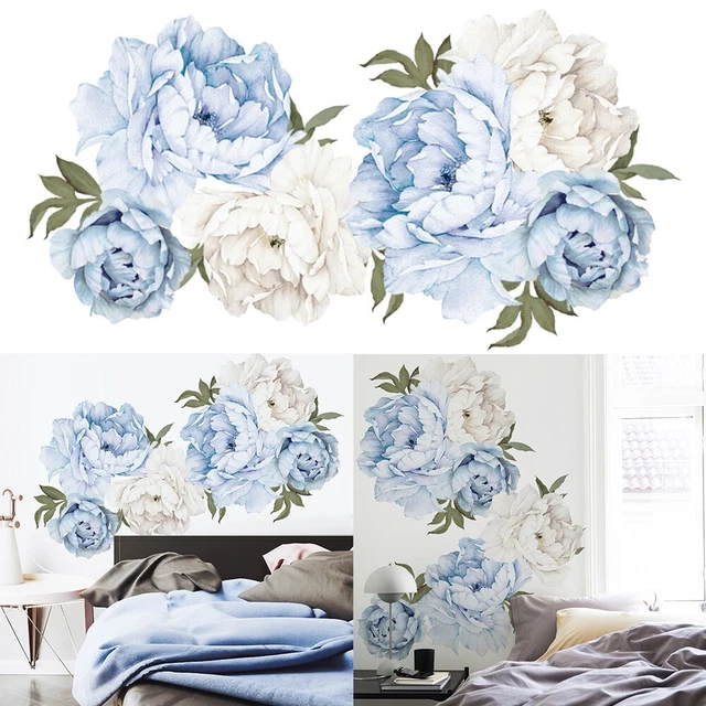 Pegatina de pared azul decoración del hogar grandes calcomanías de arte flor de peonía hogar hágalo usted mismo práctica