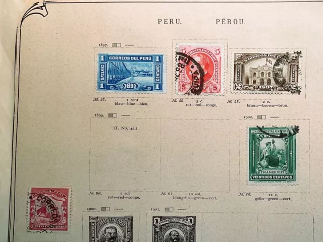 Peru Stamp Colelction 53 Really Old Vintage Stamps On Old Pages -Make Offer! 3