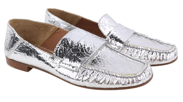 EMPORIO ARMANI WOMEN Flats EU37 White Leather Shiny Crystal