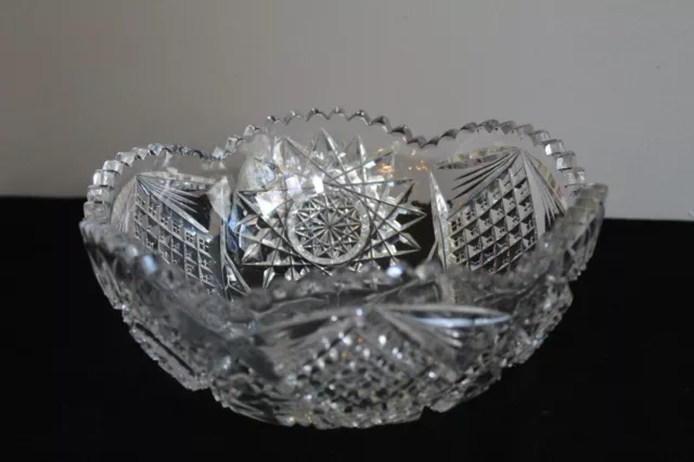 Stunning ABP Brilliant Cut Glass Crystal Bowl Saw Tooth Rim