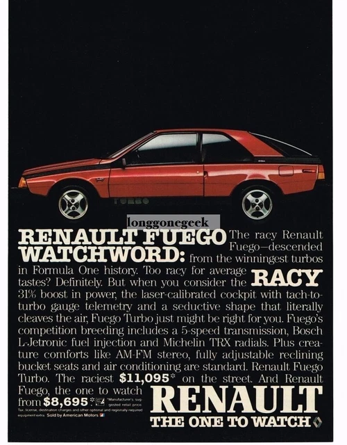1984 Renault Fuego Red, Blue Turbo Vintage Ad
