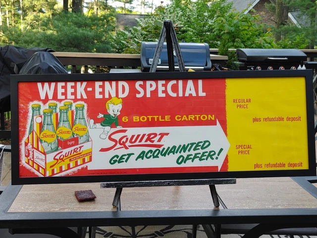 1958 Framed Squirt 6 Pack Advertisment Sign. Paper Litho - NOS