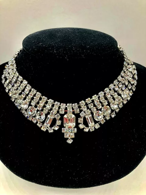 Vntg Antiq Very Nice Collar Necklace Dripping FX White Diamonds Gatsby Art Deco