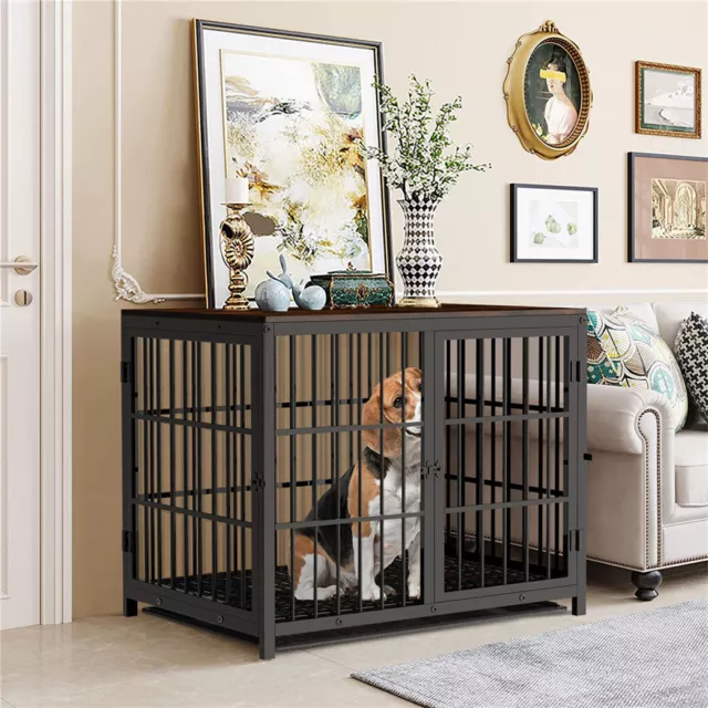 XL Large Wooden Dog Crate Pet Cage Strong Wire Kennel Indoor End Table Furniture