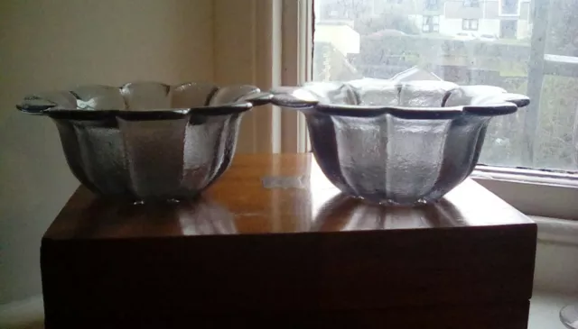 dartington glass pair midnight grey deep daisy bowls FT186 70s Thrower