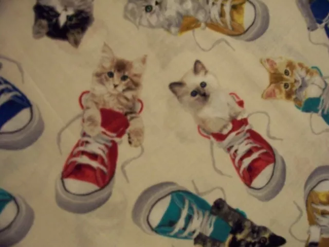 Cats Tennis Shoes Kitties In Shoes Cream Cotton Fabric Bthy Oop