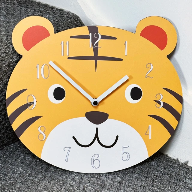 Kinder Wanduhr Tigerkopf animiert orange Kinder Schlafzimmer batteriebetrieben A