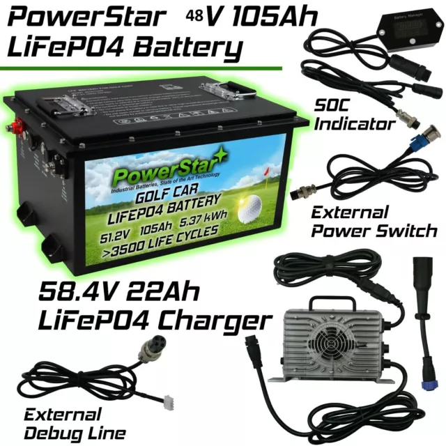 PowerStar 48V 105Ah LiFePO4 Lithium Battery for Club Car Golf Cart