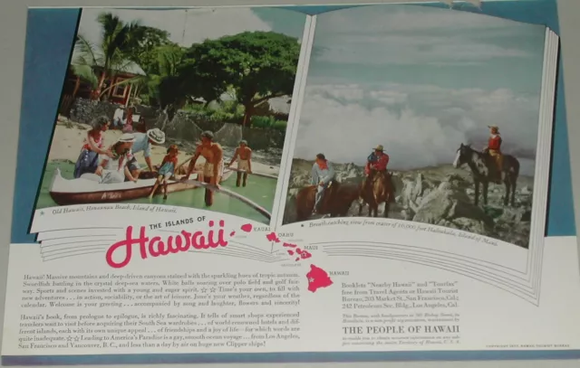 1937 HAWAII Tourist Bureau advertisement, Honaunau, Haleakala