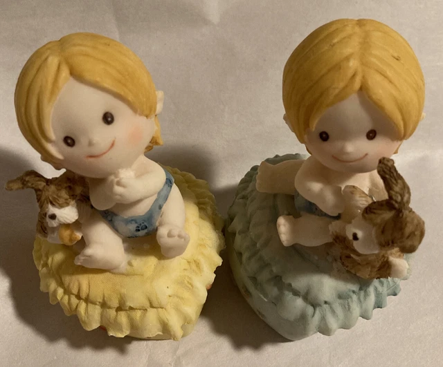 Vintage~Montefiori Collection~Italy Design~Baby boy~Dog~ Trinket Box~Set Of 2
