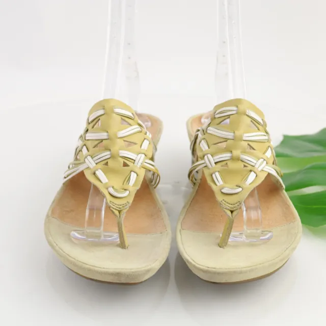 Clarks Women's Sandal Size 9 Thong Slide Green White Leather Flip Flop Shoe 3