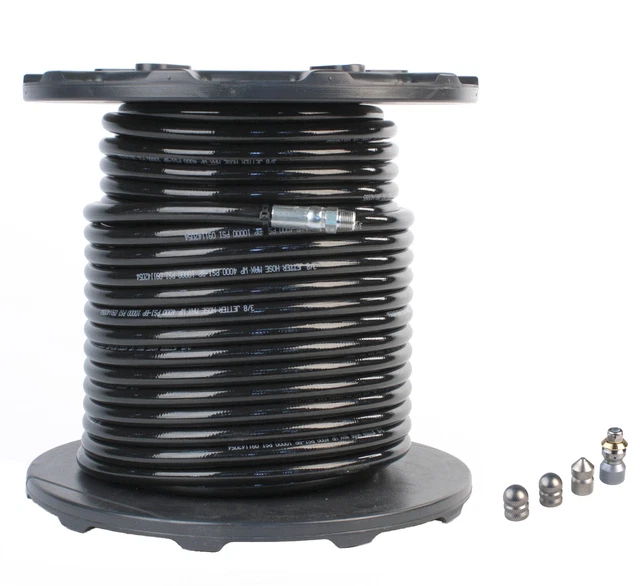Sewer Jetter Hose 4400 PSI & 4 Thruster Flusher Degreaser Spinner Nozzles