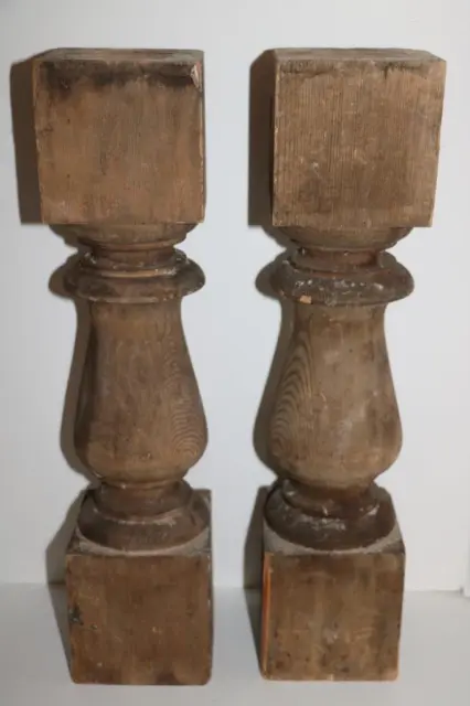 Vintage Architectural Baluster Post Wood Pair Set of 2 16" Salvage FREE SHIPPING