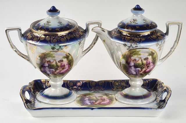 Porcelana Juego Bandeja Jarra de Café Azucarero Um 1900 O737