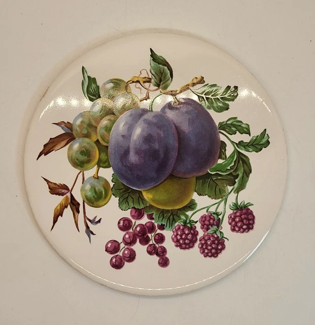 H&R Johnson LTD England 6" Ceramic Tile Trivet Circular Plums Fruit Vintage