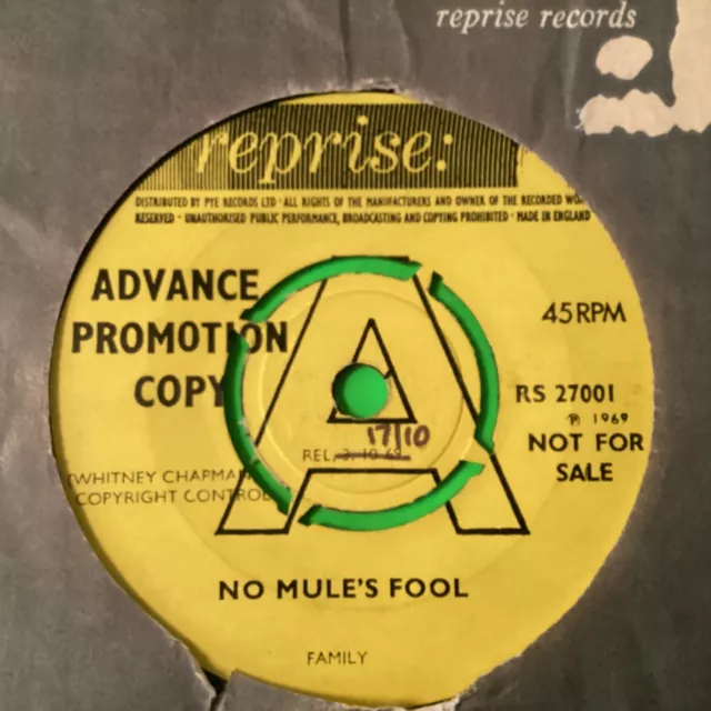 Family 7" Promotion ‘A’ Label 7” Vinyl Single “No Mules Fool” 1969 Streetwalkers